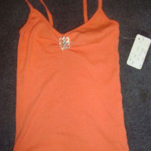 ROCKY T ORANGE TANK TOP WITH A RHINESTONE FLOWER